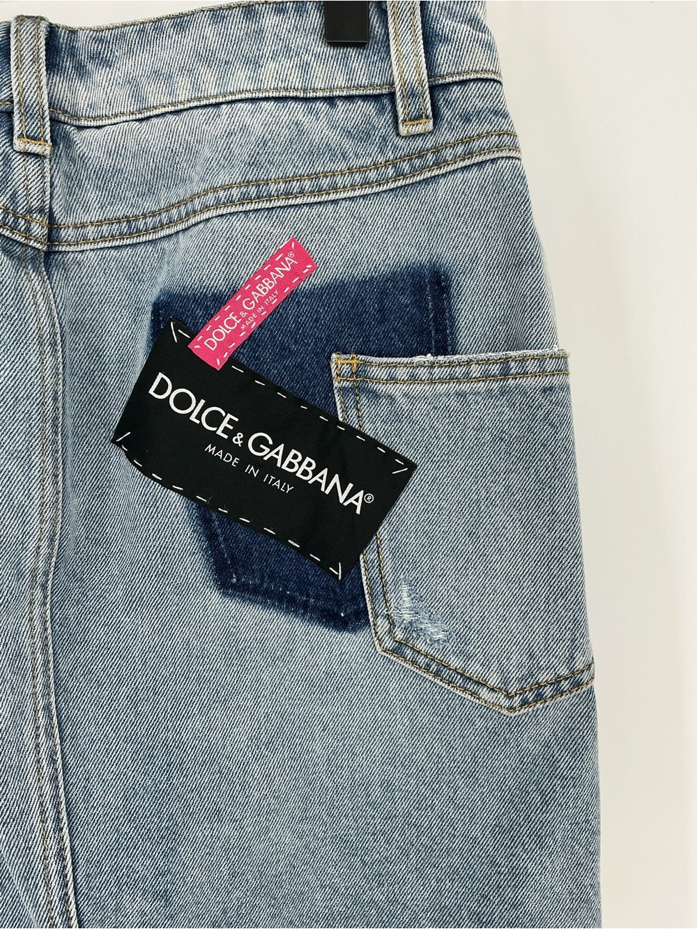 Dolce & Gabbana Distressed Logo Patch Denim Mini Skirt Size 38 - Picture 5 of 8